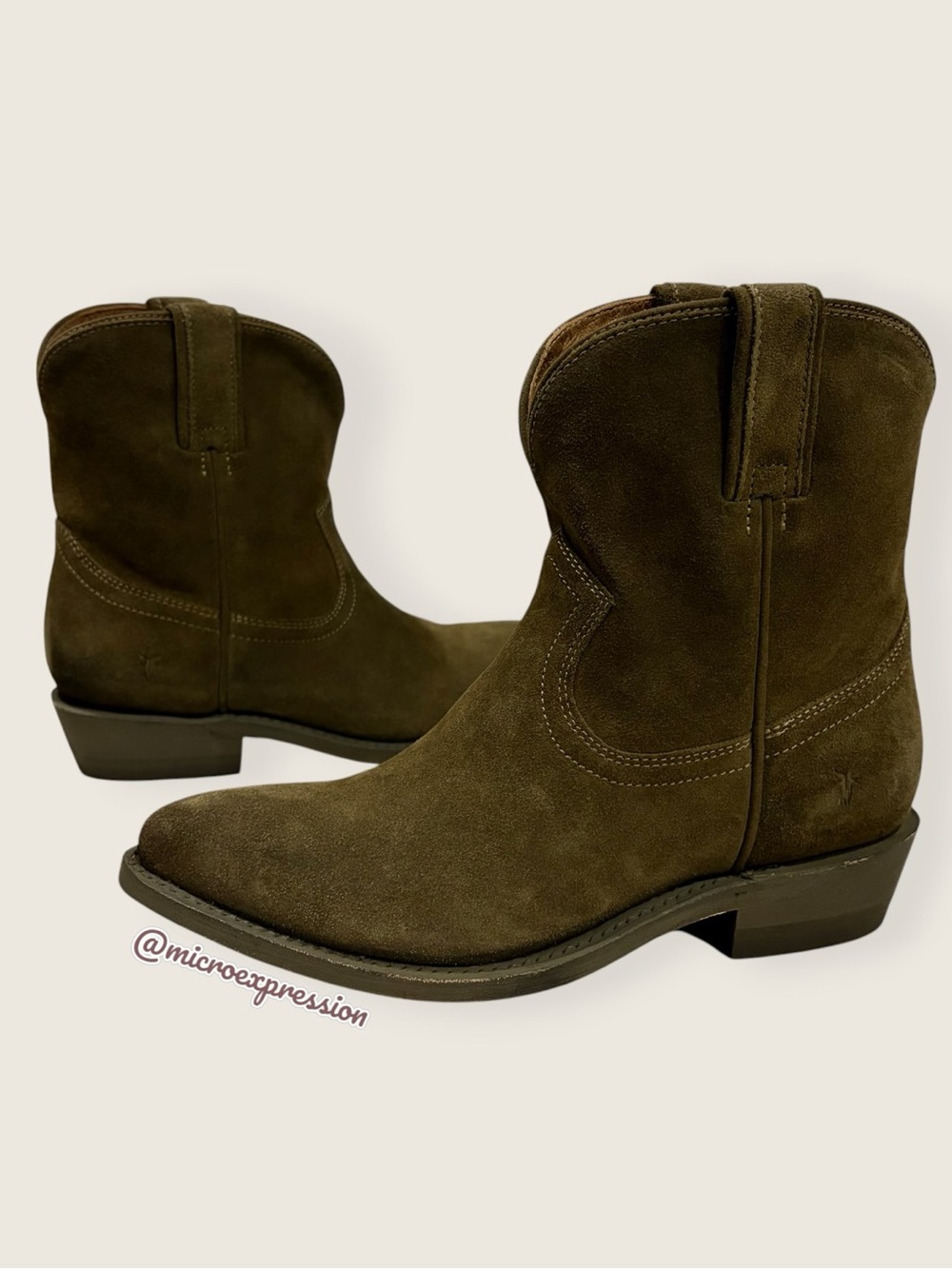 $379 Frye Billy Pull On Olive Green Western Southern Cowboy Short Boho AnkleBoot - Picture 6 of 12